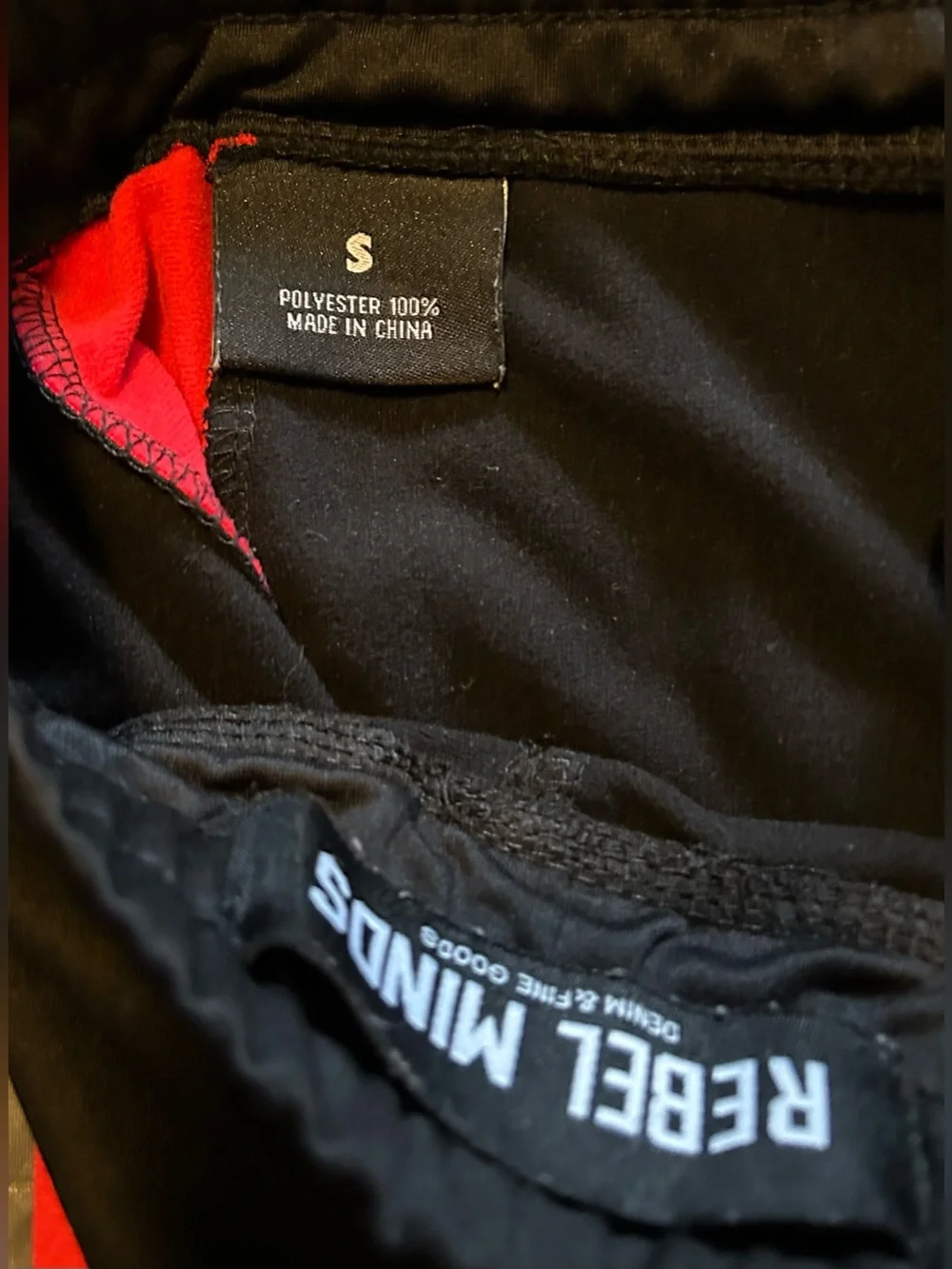 Rebel Minds, Denim & Fine Goods, Unisex Black and Red Athletic Jogger pants Sz S